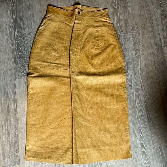 80s Leather zebra Print Tan Camel Embossed Blazer Midi Pencil Skirt Suit Set 10 - Picture 16 of 16